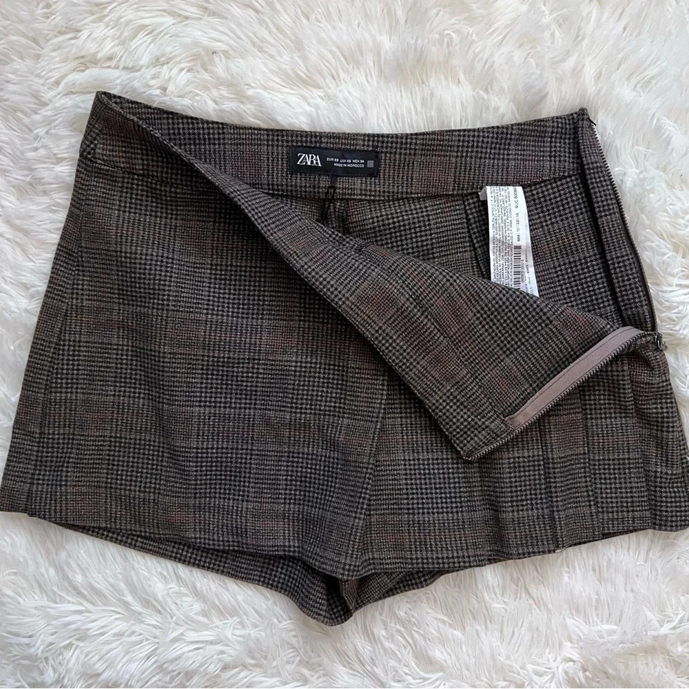 Zara Plaid Brown and Black Pleated Mini Skort